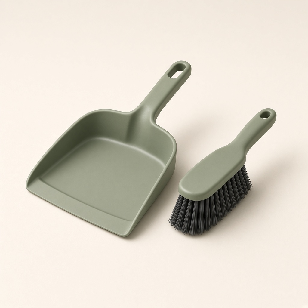 Generated illustration of a small dustpan set, not a sample photo.